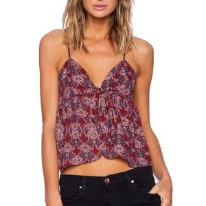 Lisakai x Revolve Silk Front Tie Top in Red Print